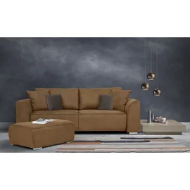 INOSIGN 3-Sitzer INOSIGN "BEATRICE, B: 250 cm - wahlweise mit Bettfunktion", gelb (curry), B:250cm H:92cm T:107cm, Sofas, u. Bettkasten, incl. 2 Zierkissen