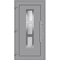 Aluminium-Kunststoff Haustür "MISAKI" 74 mm Maßanfertigung Silbergrau RAL 7001 außen öffnend DIN links