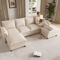 Merax U-Form Sofa, 4-Sitzer Ecksofa mit 2 Fußhockern, Modulares Cloud-Sofa mit Bettkasten, Chenille Couch Mit Stauraum, Soffa, Wohnzimmersofa, Beige - Beige