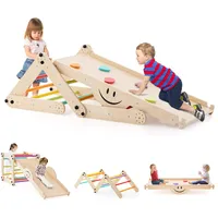 Costway Kletterdreieck mit Rutsche Naturbelassen