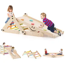Costway Kletterdreieck mit Rutsche Naturbelassen