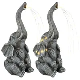 GLOBO Solarleuchte Elefant Gartendeko Tierfigur Solarlampe Außenleuchte grau Elefant, LED warmweiß, LxBxH 13,5x13x32,5 cm, 2er Set