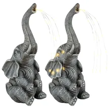 GLOBO Solarleuchte Elefant Gartendeko Tierfigur Solarlampe Außenleuchte grau Elefant, LED warmweiß, LxBxH 13,5x13x32,5 cm, 2er Set