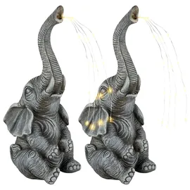 GLOBO Solarleuchte Elefant Gartendeko Tierfigur Solarlampe Außenleuchte grau Elefant, LED warmweiß, LxBxH 13,5x13x32,5 cm, 2er Set