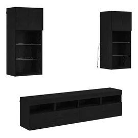 vidaXL TV Wand Einheiten mit LED 5 pcs 40,5x90x30 cm Schwarz Eichen-Optik Holz