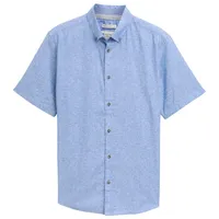 Tom Tailor Herren Regular Fit Kurzarmhemd mit Leinenanteil im