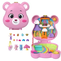Polly Pocket x Glücksbärchi Puppen&Spielset mit Spielzeugauto und thematischen Accessoires, Reisespielzeug-Schatulle