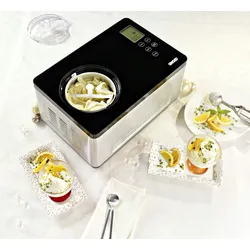 Unold Eismaschine Gusto 48845, Edelstahl, 42.5 x 28.5 x 26.2 cm, 2 L, 180 W, mit Deckelöffnung, silber / schwarz