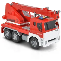 Moni Spielzeug LKW Kranwagen 1:12 Seilwinde schwenkbarer Kranaufsatz Musik Licht rot