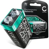 Cellonic 9V Akku – Wiederaufladbarer NiMH Akku 9V / E Block / 6F22 / 6LR61 / AM-61 langlebiger Blockakku (1 Stück, 250mAh) kompatibel mit Mikrofon, Rauchmelder, Funkgerät, Spielzeug