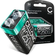 Cellonic 9V Akku – Wiederaufladbarer NiMH Akku 9V / E Block / 6F22 / 6LR61 / AM-61 langlebiger Blockakku (1 Stück, 250mAh) kompatibel mit Mikrofon, Rauchmelder, Funkgerät, Spielzeug