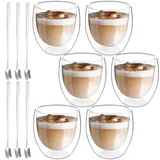 6 Stück Latte Macchiato Gläser Doppelwandig 250ml Espressotassen Set Doppelwandige Gläser mit 6 Löffeln Cappuccino Tassen Kaffeegläser Kaffeetassen Eiskaffee Glas Thermogläser Kaffeebecher