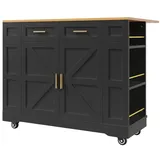 ABRIHOME Kücheninsel in Schwarz mit Holzmaserung Stauraum und Stretchfunktion | Gr.: onesize