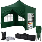 STEELSØN Pavillon Rynara Faltpavillon wind- & wetterfest, mit 4 Seitenteilen, (3x3 m, grün), UV-Schutz, Gartenpavillon mit Seitenwänden 300 cm x 300 cm