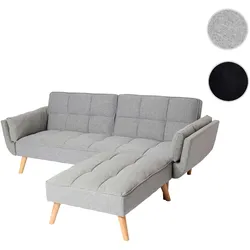 Schlafsofa HWC-K18 mit Ottomane, Couch Sofa G√§stebett, Schlaffunktion 218x175cm ~ Stoff/Textil hellgrau
