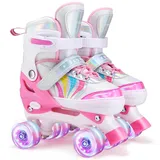 Rollschuhe für Kinder Verstellbare Quad Skates 4 Size Verstellbare und beleuchtete Rollen Rollschuhe für Mädchen Jungen. (S (EU 28-32))