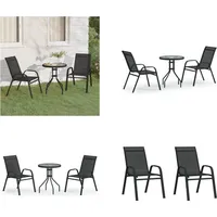 vidaXL 3 tlg. Garten Bistro Set Schwarz - Bistro-Set - Bistro-Sets - Garten-Bistro-Set - Terrassenmöbel-Set - Schwarz