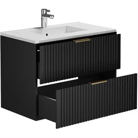 Kauf-Unique Vente-unique-Waschbeckenunterschrank hängend mit Einbauwaschbecken - Streifenoptik - Schwarz - 80 cm - ZEVARA