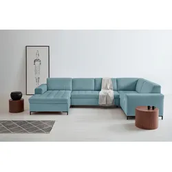 Wohnlandschaft OTTO PRODUCTS "Grazzo U-Form", blau (eisblau), B:332cm H:80cm T:199cm, Struktur (100% recyceltes Polyester), Luxus-Microfaser weich (100% recyceltes Polyester), Sofas, hochwertige Stoffe aus recyceltem Material, Steppung im Sitzbereich