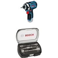 Bosch Professional 12V System Akku Drehschlagschrauber GDR 12V-105 (ohne Akkus und Ladegerät, in Karton) + 6tlg. Steckschlüssel-Set für Sechskantschrauben