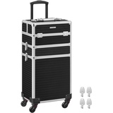 SONGMICS Kosmetikkoffer, Trolley, 3-in-1 Schminkkoffer, extra groß, Friseurkoffer, 34 x 24 x 70,5 cm, abschließbar, Make-up Koffer, 360° drehbare Rollen, für Reisen, Geschenkidee, schwarz JHZ014B01