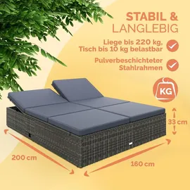 CASARIA Sonnenliege 200 x 160 x 33 cm Grau/Anthrazit