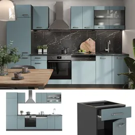 Vicco Küchenzeile R-Line 300 cm Blau-Grau/Anthrazit