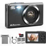 LAMA Kinder-Digitalkamera, 1080P HD, 44 MP, Schwarz, Kompaktkamera mit 16-fachem Digitalzoom, Mini-Vlogging-Kamera für Kinder, Jungen, Mädchen, Erwachsene