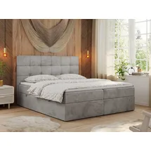 MKS Meble Boxspringbett mit Matratze, Bett mit Multipocket - Matratze und Topper Polsterbett mit Bettkasten und Kopfteil, ERNI ... - Hellgrau,