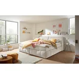 ed exciting design Boxspringbett "Elkford, Familienbett in der Größe 240x200cm", ivory, B:250cm L:240cm, 100% Polyester, Komplettbetten, Boxspringbett, inkl. Stauraum im Kopfteil