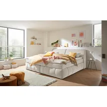 ed exciting design Boxspringbett "Elkford, Familienbett in der Größe 240x200cm", ivory, B:250cm L:240cm, 100% Polyester, Komplettbetten, Boxspringbett, inkl. Stauraum im Kopfteil