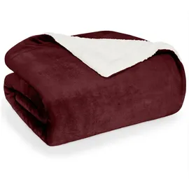 Blumtal Premium Sherpa Kuscheldecke flauschig 220x240 cm - Oeko-Tex zert. Sofa Decke mit Dicker Sherpa-Innenseite - super Flauschige Decke extra dick und wärmend - Cozy Fleecedecke - Dunkelrot