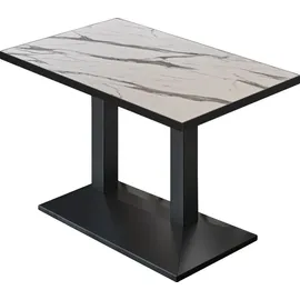 GGM Möbel BPA | Bistro Tisch | 120 x 70 x 78,5 cm | Rechteckig | Schwarzer Rand | Weiß Marmor / Schwarz