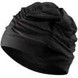 Badekappen für Damen, Badekappe, Nylon, bequem, plissiert, Badekappe für langes Haar, Nicht wasserdicht, elastisch, Badekappe, Badekappe, hält die Frisur unverändert (1-schwarz)
