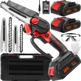 4/6" Zoll Akku-Kettensäge,Baumsäge,2in1 Handsäge mit 2 Batterien + Ladegerät, tragbare Mini Elektro Kettensäge, für Garten Holzschneiden