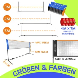 Kesser KESSER® Badmintonnetz, Tennisnetz 300cm 400cm 500 cm Federballnetz 3-Fach-Höhenverstellbar, Set bestehend aus Netz, 3x Feder- | Tennisball, stabilem Eisen-Gestell, Transporttasche, Indoor & Outdoor