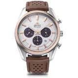 Orient Stretto Solar Chronograph weißes Zifferblatt Lederband Herrenuhr...