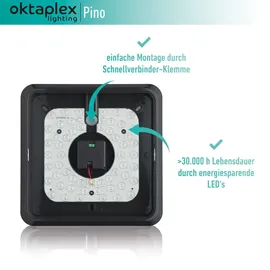 Oktaplex lighting Oktaplex LED Deckenleuchte quadratisch flach Deckenlampe Anthrazit - Grau