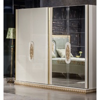 Casa Padrino Luxus Barock Schlafzimmerschrank Weiß / Gold - Verspiegelter Massivholz Kleiderschrank im Barockstil - Barock Schlafzimmer Möbel