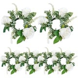 Kleine Kerzenringe Kränze 6pcs künstliche Rosenblumen Kerzenringe Kleine grünes Bauernhauskranz für Tische Frühling Sommerkranz Vordertür Hochzeit Party Dekor