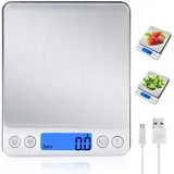 Minkurow Digitale Küchenwaage Mit Usb-aufladung, 0,1 G/3 Kg Digitalwaage, Elektronische Feinwaage Mit Psc/tara-funktion/lcd-display, 9-einheiten-umrechnung, Briefwaage, Taschenwaage