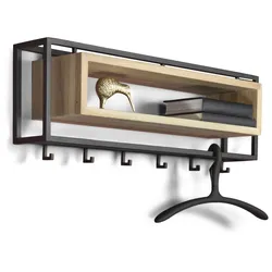 Garderobe Wandgarderobe SCHOOL 80 Stahl Schwarz Ablage Eiche, Spinder - Schwarz