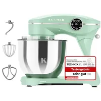 KLAMER Küchenmaschine 1800W, Knetmaschine Brotteig mit Edelstahl-Rührschüssel 6 L, 10 Stufen mit Timer, Planetenrührwerk, Rührbesen, Knethaken...