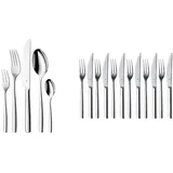 WMF Palma Besteck Set 12 Personen, Essbesteck 60 teilig & Nuova Steakbesteck 12-teilig, für 6 Personen, Steakgabel, Steakmesser, Cromargan Edelstahl poliert, spülmaschinengeeignet