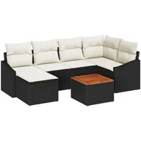 vidaXL Loungesofa 7-teiliges Garten Sofa Set mit Kissen Schwarz Polyrattan, 7 Teile