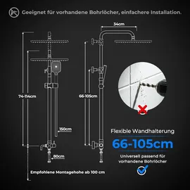 JOHO Edelstahl Duschsystem ohne Armatur, Regendusche Duschset mit Kopfbrause 30x30 cm (MPNR)