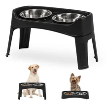 Iris Ohyama Näpfe, 2 erhöhte Langsamfutternäpfe, Hundefutternapf, L29 x B57 x H31 cm, 2er-Set, faltbar und verdauungsfreundlich, pef-l, für Hunde, schwarz