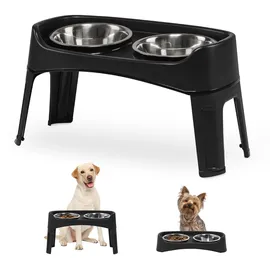 Iris Ohyama Näpfe, 2 erhöhte Langsamfutternäpfe, Hundefutternapf, L29 x B57 x H31 cm, 2er-Set, faltbar und verdauungsfreundlich, pef-l, für Hunde, schwarz