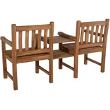 CLP Gartenbank Lior mit Tisch wetterfest Teakbank und Gartensessel 2er Set in einem teak - Braun
