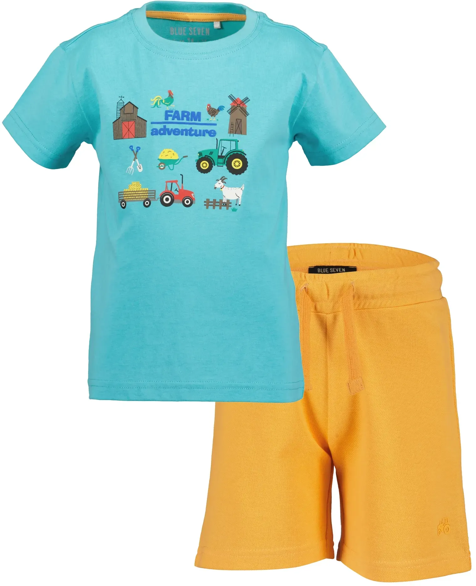 Shirt & Shorts BLUE SEVEN, Jungen, Gr. 134, lagune, Jersey, Obermaterial: 100% Baumwolle, bedruckt, KOB Set-Artikel
